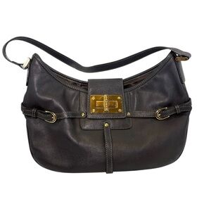 Vintage Lauren Ralph Lauren Brown Leather Hobo Shoulder Bag Buckles Brass